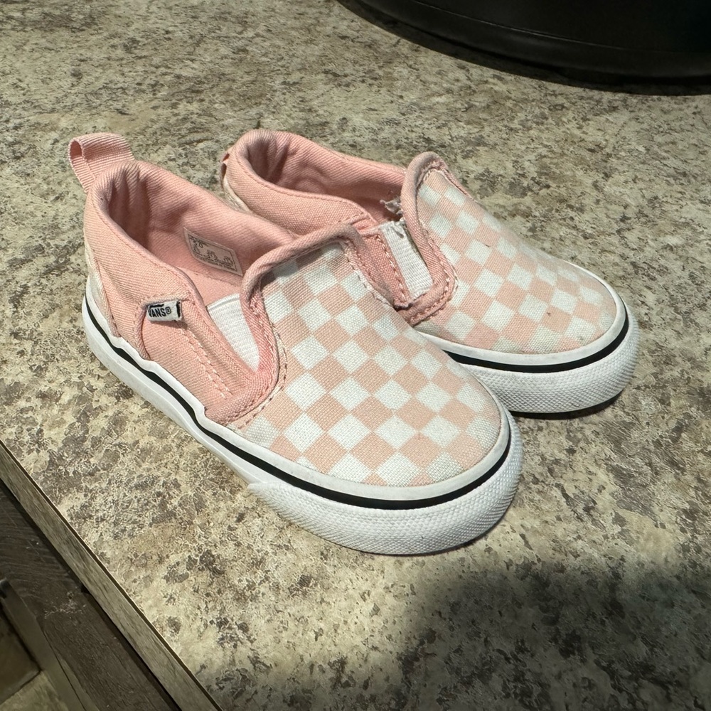 Toddler girl pink and white checkered Vans